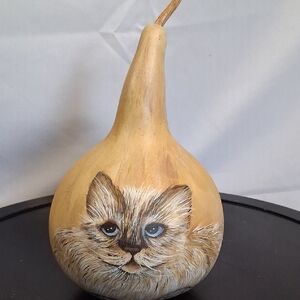 Handcrafted Cat Gourd Decor - Tan